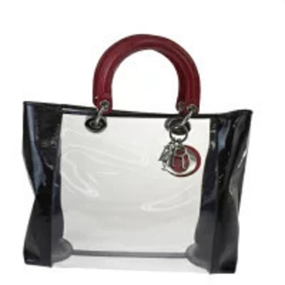 Christian Dior Lady Handbag Clear Black Red Vinyl Leather